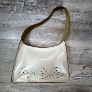 Mondani Beige Faux Leather Shoulder Bag Cutout Floral Y2K Minimalist